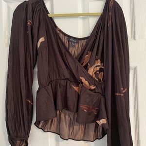 Elegant Dark Brown Floral Blouse
